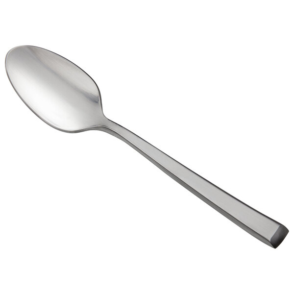 A Reserve by Libbey stainless steel demitasse spoon with a satin finish on the handle.