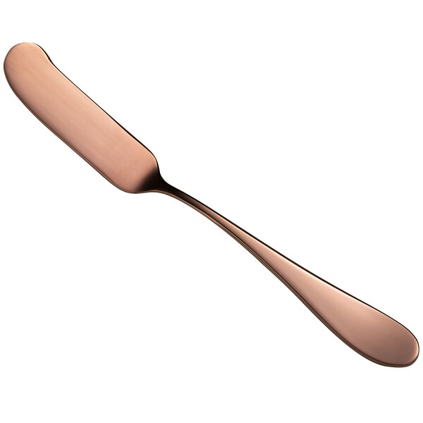 A Reserve by Libbey Santa Cruz copper butter spreader with a flat handle.