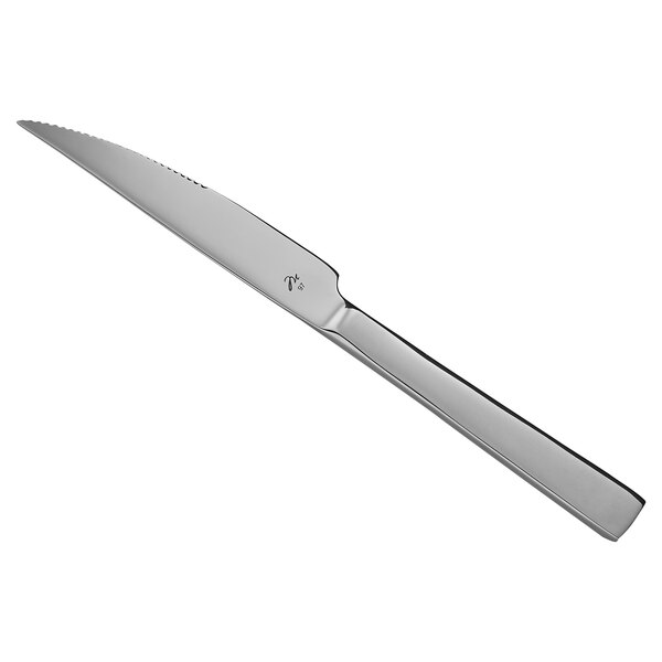 A Reserve by Libbey Santorini Mirror stainless steel steak knife with a silver handle.