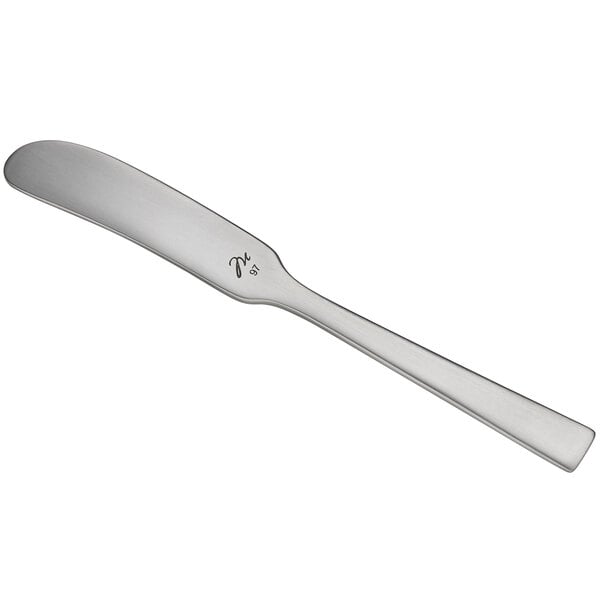 A Reserve by Libbey Santorini Satin stainless steel butter spreader with a handle.