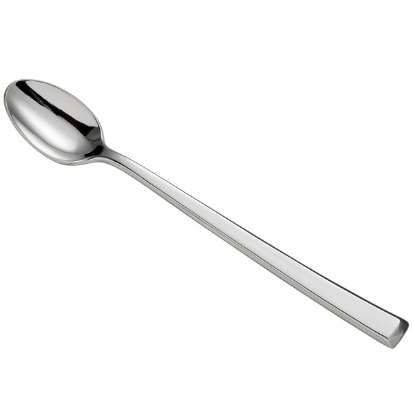 A Reserve by Libbey stainless steel iced tea spoon with a long silver handle.