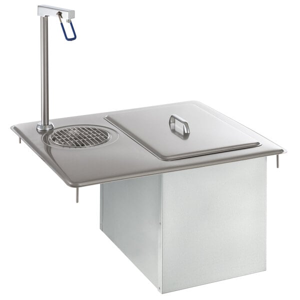 A Delfield stainless steel rectangular drop-in water station with a faucet and ice storage.