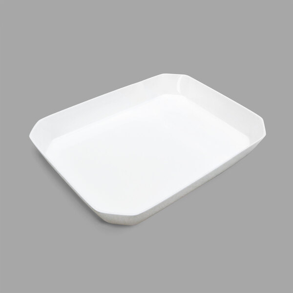 A white rectangular tray with a white edge.