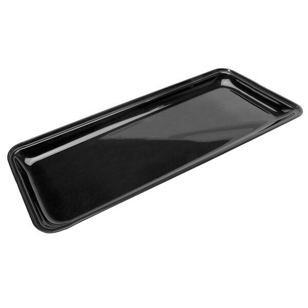 A black rectangular Delfin market tray with handles.