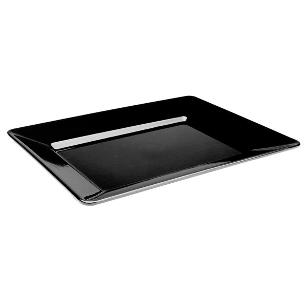 A black rectangular melamine tray with a white background.