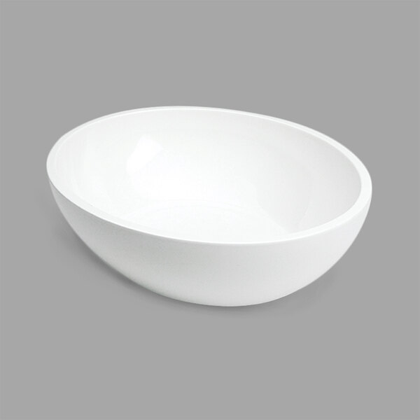 A white Delfin oval melamine bowl.