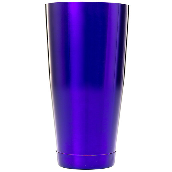 A purple Barfly cocktail shaker tin.