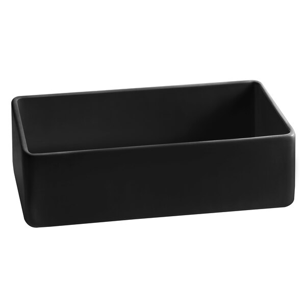A black rectangular Tablecraft bowl with straight sides on a white background.