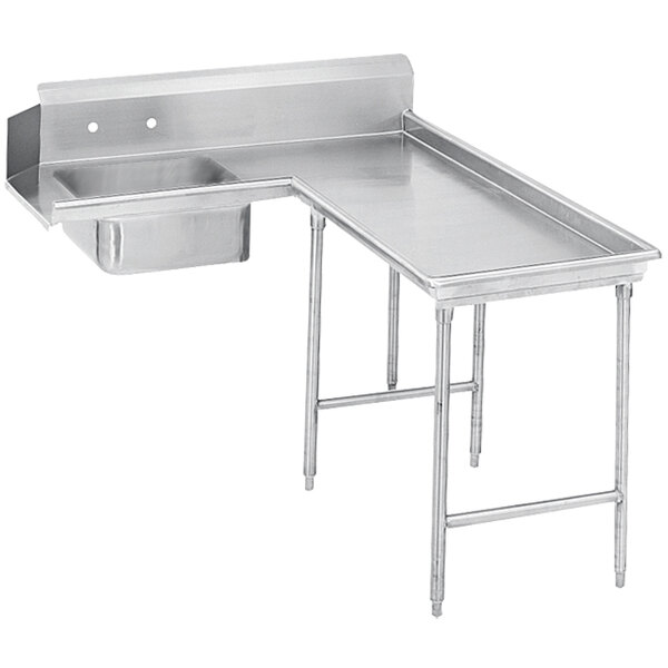 A stainless steel Advance Tabco soil dishtable with a right side table.