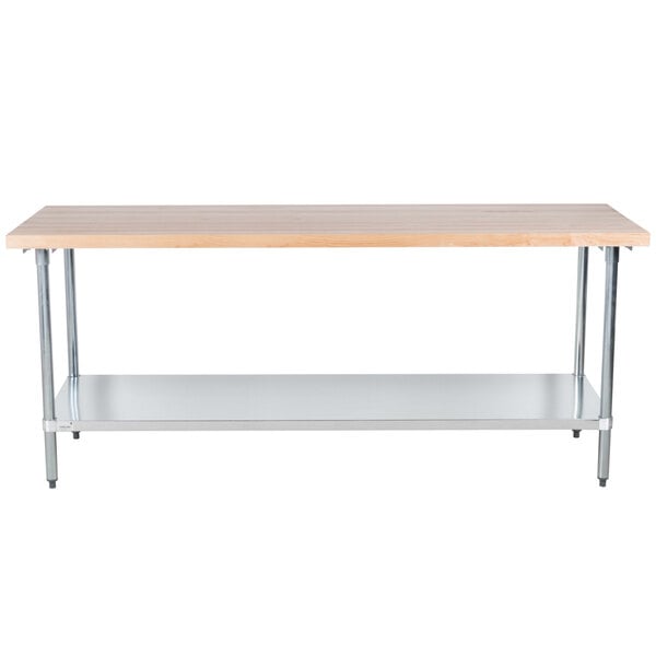 Advance Tabco H2G-247 Wood Top Work Table with Galvanized Base and Undershelf - 24" x 84"