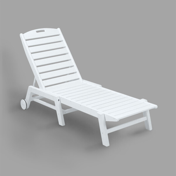 POLYWOOD NAW2280WH White Nautical Folding Adjustable Chaise with Wheels