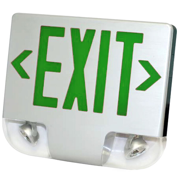 Lavex Industrial Double Face White Exit Sign and Emergency Light Combination with Green Lettering and Battery Backup
