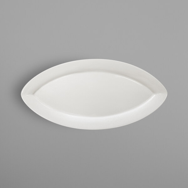 A white oval shaped RAK Porcelain platter.