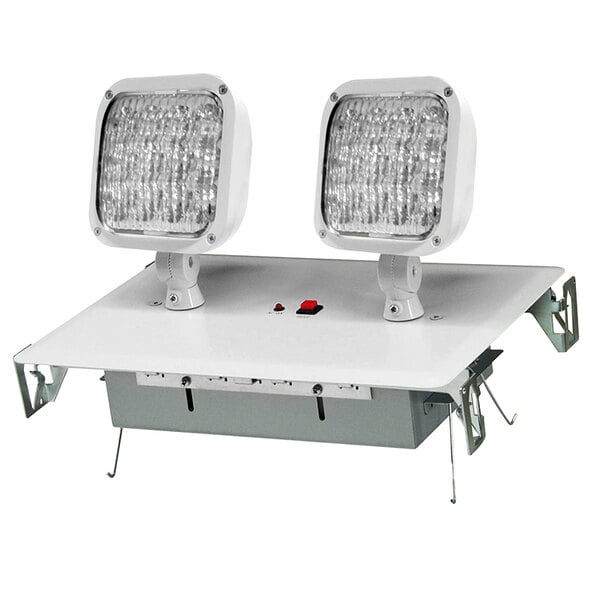 Lavex Industrial White Dual Head Remote, Battery Backup Led Light Fixtures