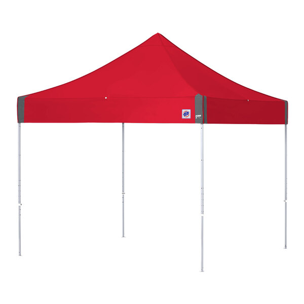 A red E-Z Up canopy with white poles.