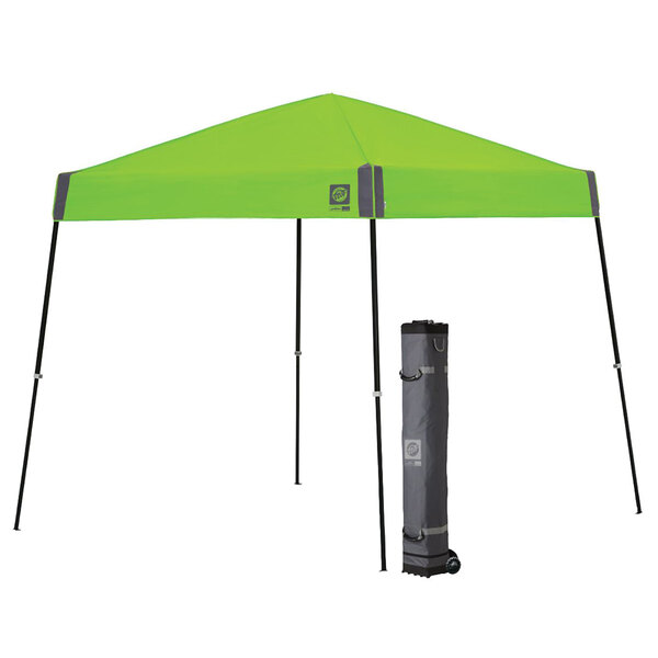 A kiwi green E-Z Up canopy with a black frame and bag.
