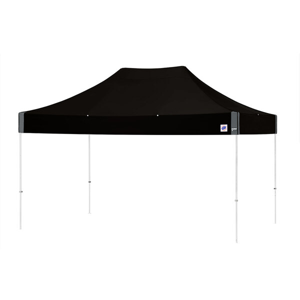 A black rectangular E-Z Up canopy with a white frame.
