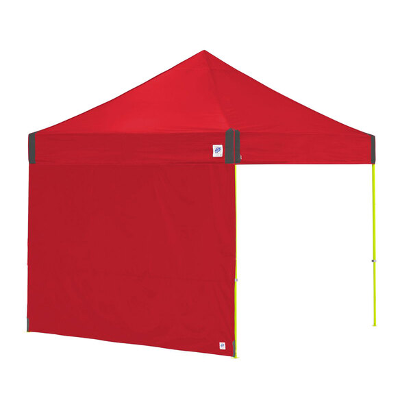 A red tent with a white rectangular border.