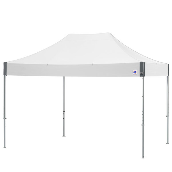 A white rectangular E-Z Up tent with a clear aluminum frame.