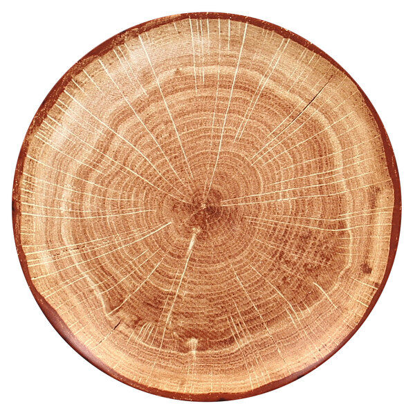 A RAK Porcelain Timber Brown porcelain plate with a tree trunk pattern.