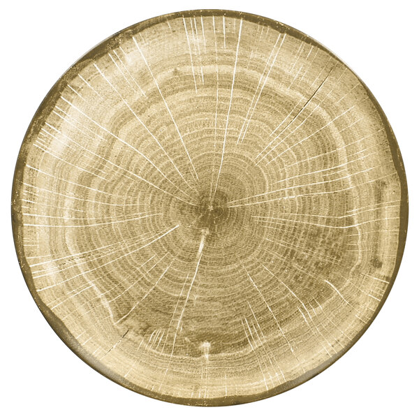 A RAK Porcelain Woodart moss green porcelain coupe plate with a tree trunk design.
