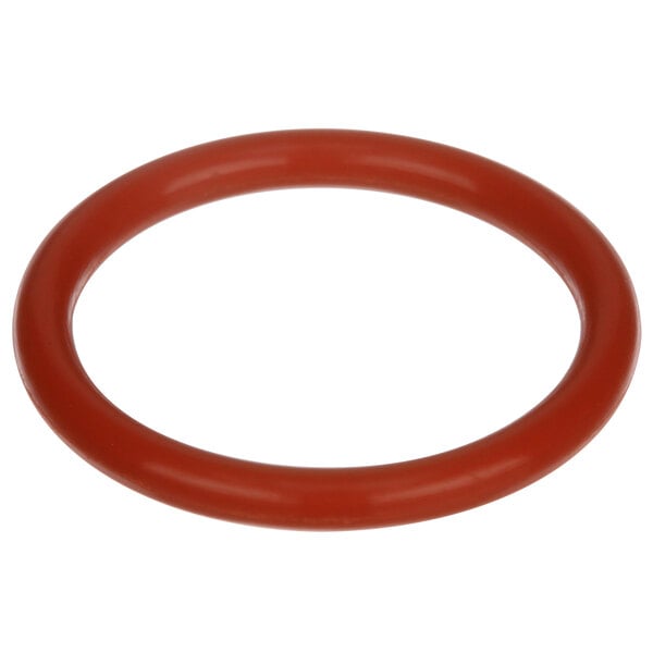 An orange rubber O ring with a white background.