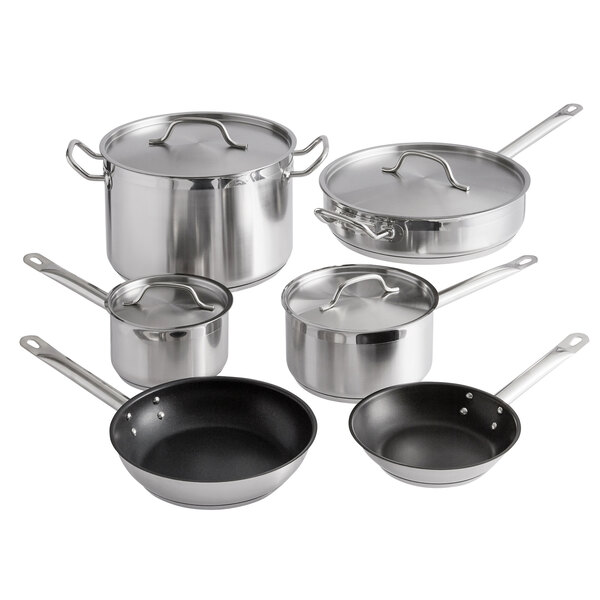 10-Pcs Stainless Steel Kitchen Utensils Saute Frying Pan Stock Pot  Cookware Set 