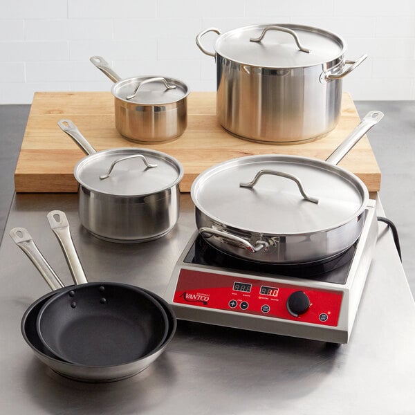 Vigor SS1 Series 8-Piece Induction Ready Stainless Steel Lodging Cookware  Set with 1 Qt., 2 Qt. Sauce Pans, 6.75 Qt. Sauce Pot and Covers with 3 Qt.