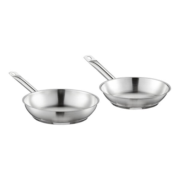 Vigor SS1 Series 2-Piece Induction Ready Stainless Steel Fry Pan Set - 8  and 9 1/