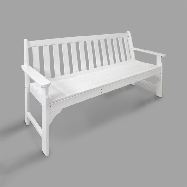 A white POLYWOOD Vineyard bench with a wooden seat.