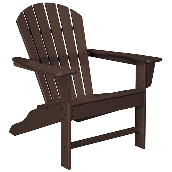A mahogany POLYWOOD South Beach Adirondack chair with armrests.
