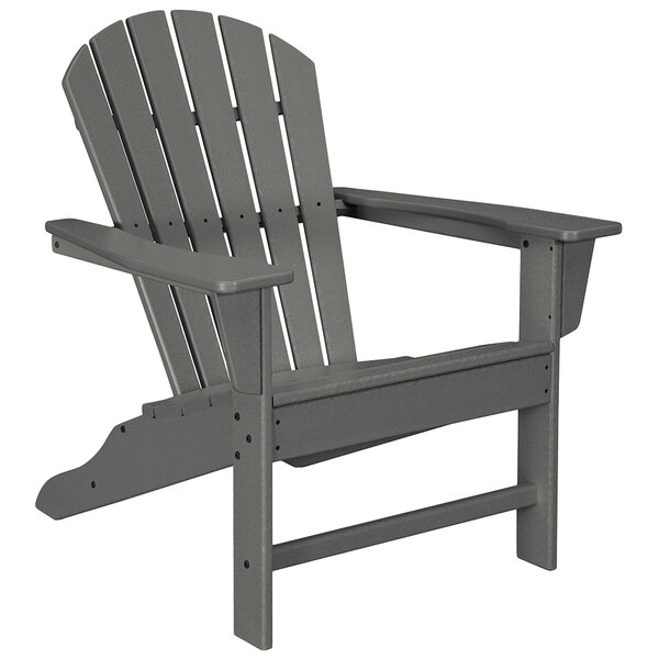 A Slate Grey POLYWOOD South Beach Adirondack chair with armrests.