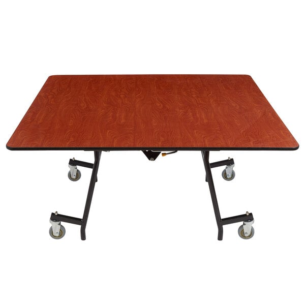 A National Public Seating 48" Square Plywood Cafeteria Table with ProtectEdge and Chrome Frame.