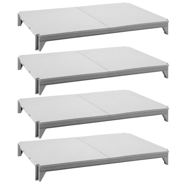 A white rectangular Cambro Camshelving kit with 4 shelves.