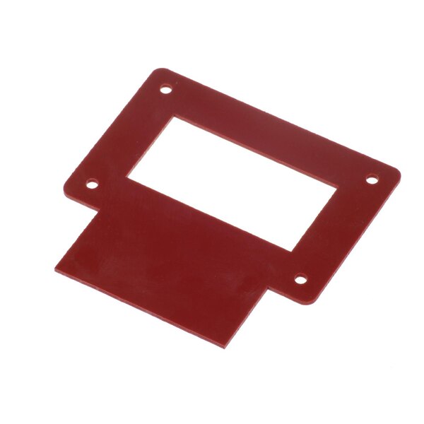 A red plastic gasket frame with holes.