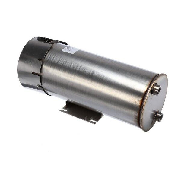 A stainless steel cover with a white label over a metal cylinder.