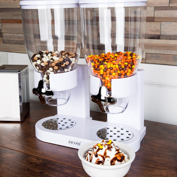 Zevro KCH06123 White 17.5 oz. Double Canister Dry Food Dispenser