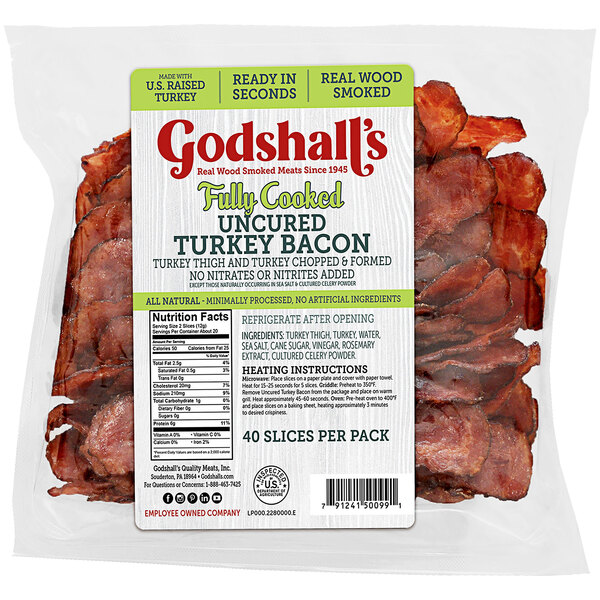 Godshall's Uncured Turkey Bacon All Natural, Fully Cooked (6/Case)