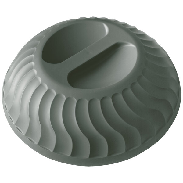 A grey plastic Dinex Turnbury insulated meal delivery dome with a circular design.