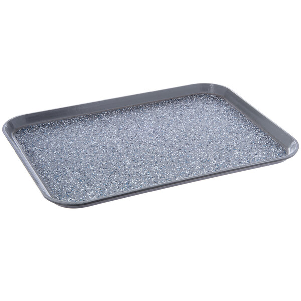 A Dinex Glasteel rectangular fiberglass tray with a gray marble speckled surface.