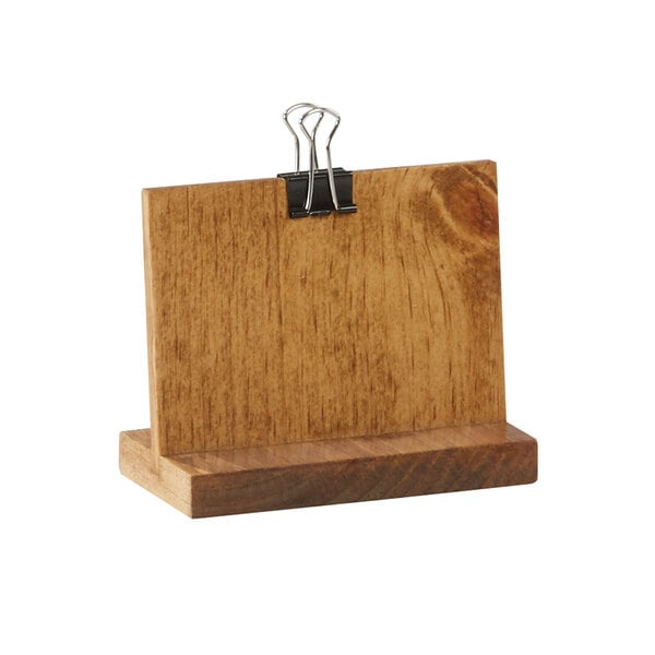 A wooden Cal-Mil clipboard menu holder.