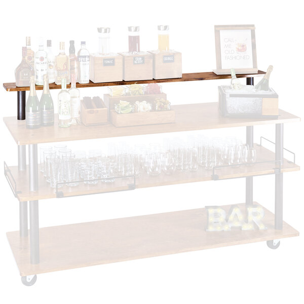A Cal-Mil Sierra U-Build shelf with bottles and glasses on it.