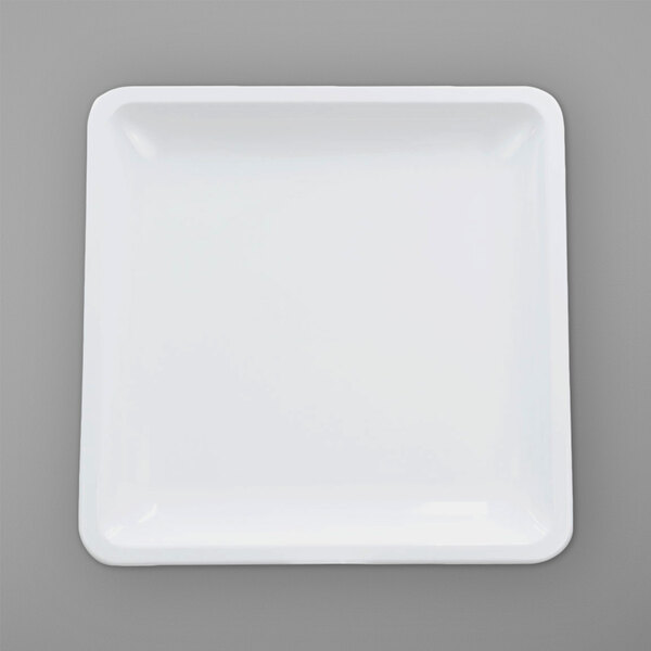 A white square Elite Global Solutions melamine platter on a gray background.