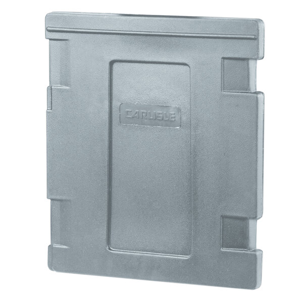 A grey plastic door assembly with a white background.