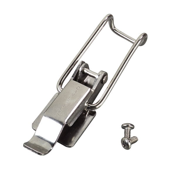 A metal latch assembly for Carlisle Cateraide beverage dispensers.