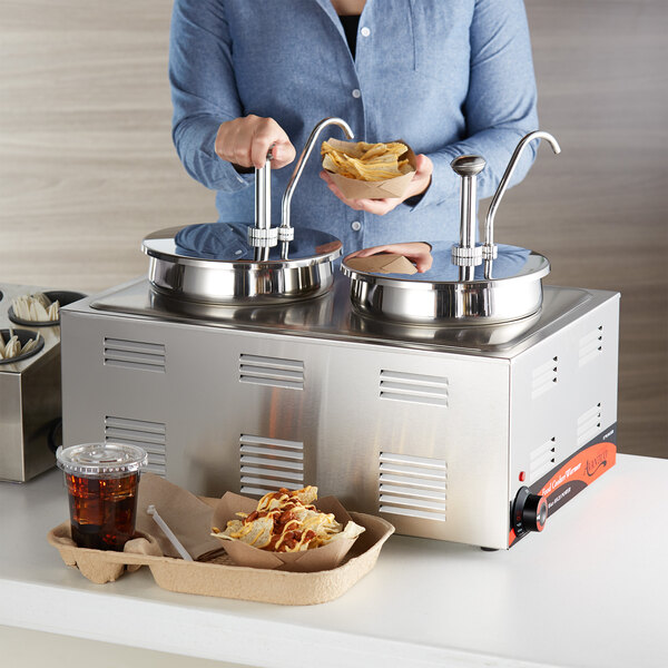Avantco 12" x 20" Full Size Electric Countertop Food Cooker / Warmer with 2 Insets and 2 Condiment Pumps - 120V, 1500W
