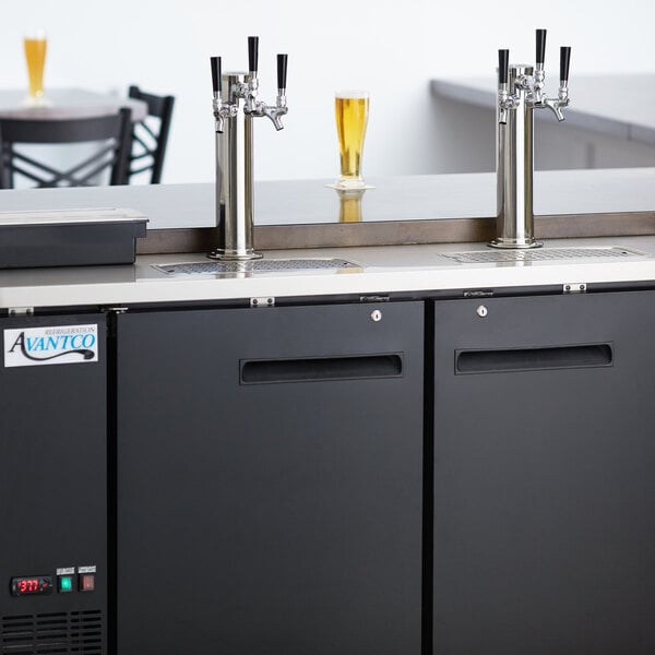 Avantco UDD-60-HC (2) Triple Tap Shallow Depth Kegerator Beer Dispenser - Black, (2) 1/2 Keg Capacity