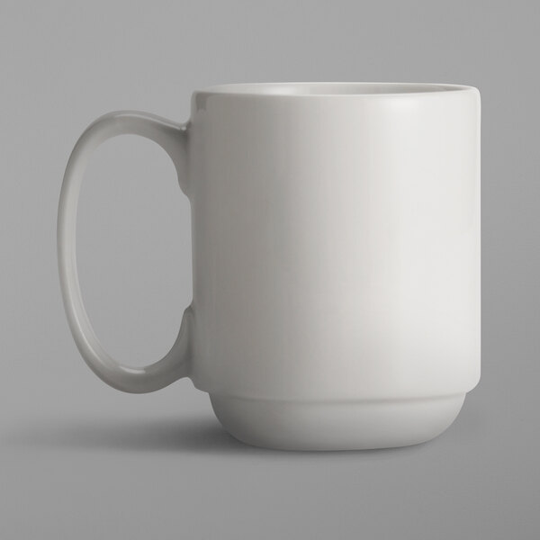 A Libbey Lunar Bright white porcelain mug with a handle.