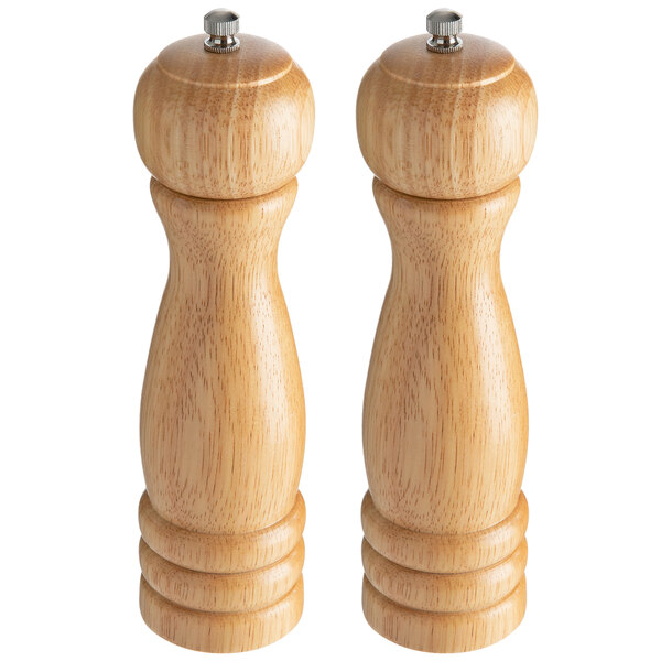 Acopa 8 Matte Natural Wooden Salt / Pepper Mill - 2/Set