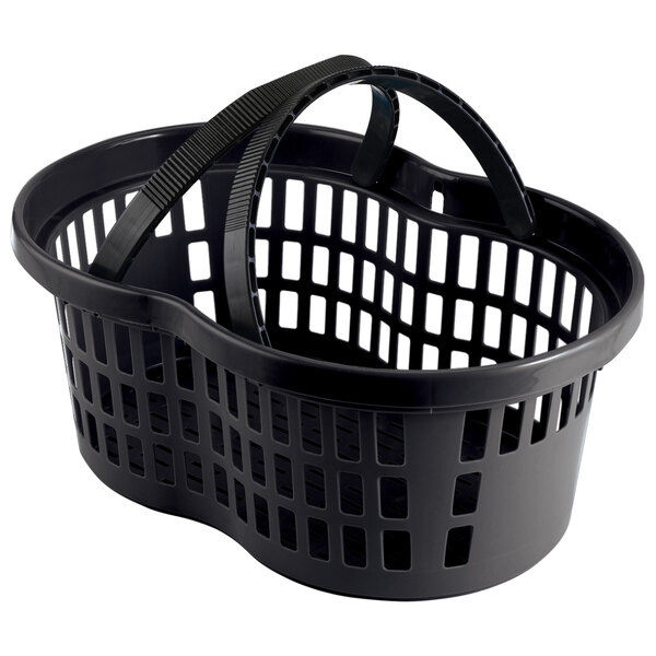 A black plastic Garvey shopping basket with handles.